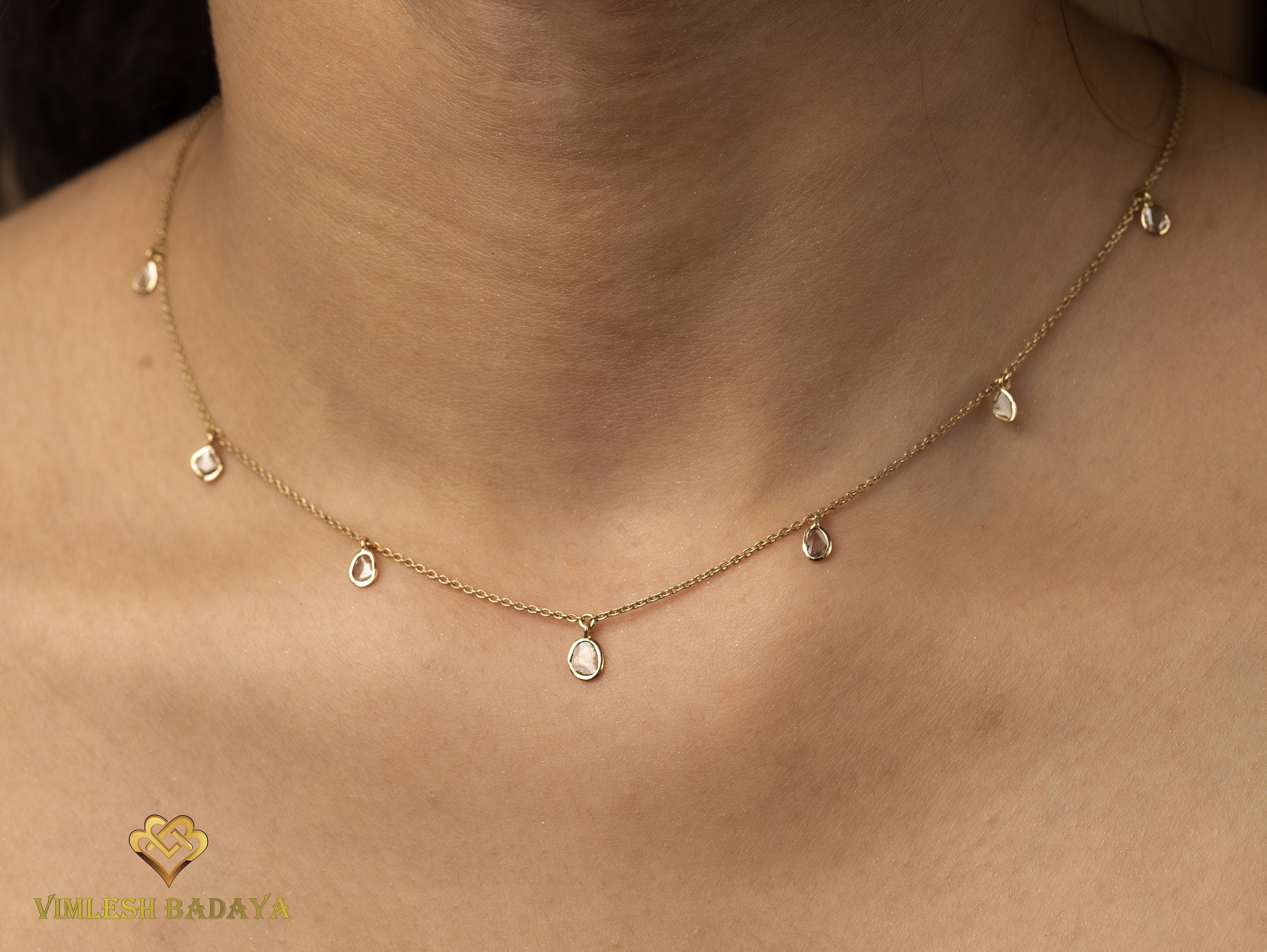 Polki Diamond Necklace | Adjustable Gold Slice Diamond Necklace | Elegant Gold Necklace for Her -