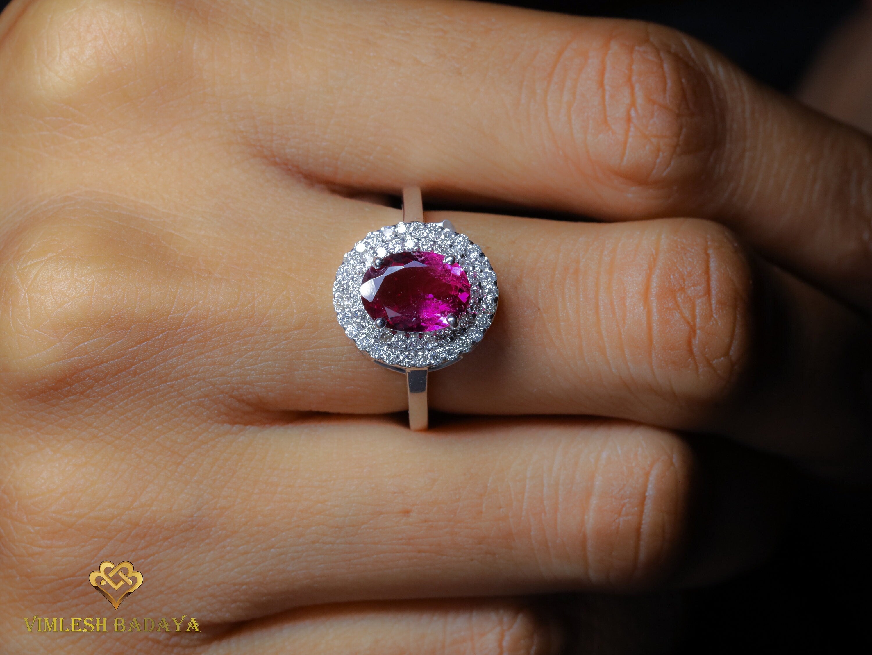 Pink Tourmaline Engagement Ring | Art Deco Style, Pink Tourmaline & Diamond, October Birthstone -