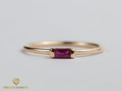 Ruby Baguette Stacking Ring | Dainty July Birthstone Ruby Ring | Everyday Minimal Ruby Ring -