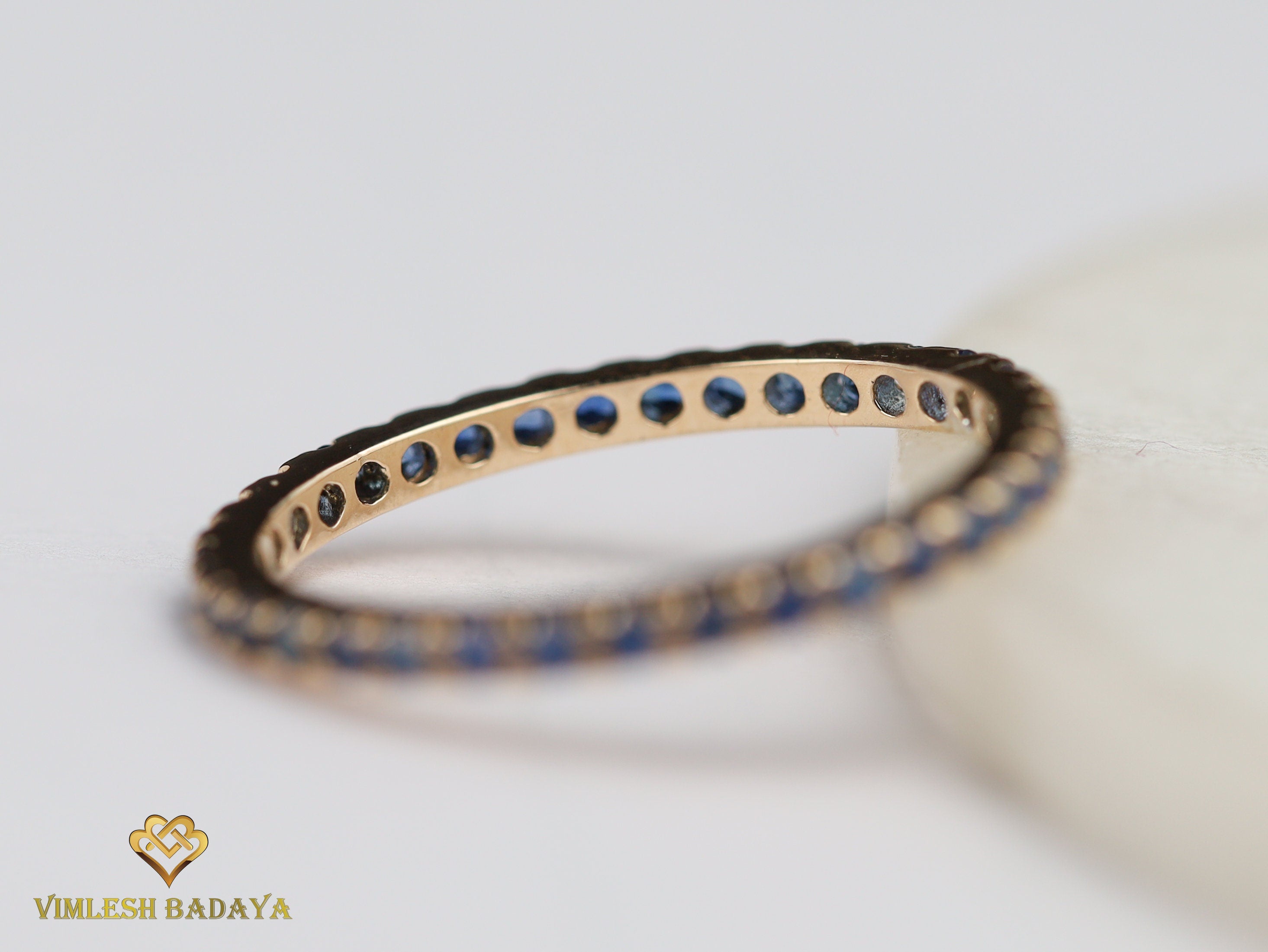 Full Eternity Blue Sapphire Wedding Band | Pink Sapphire 1.5mm Stacking Ring -