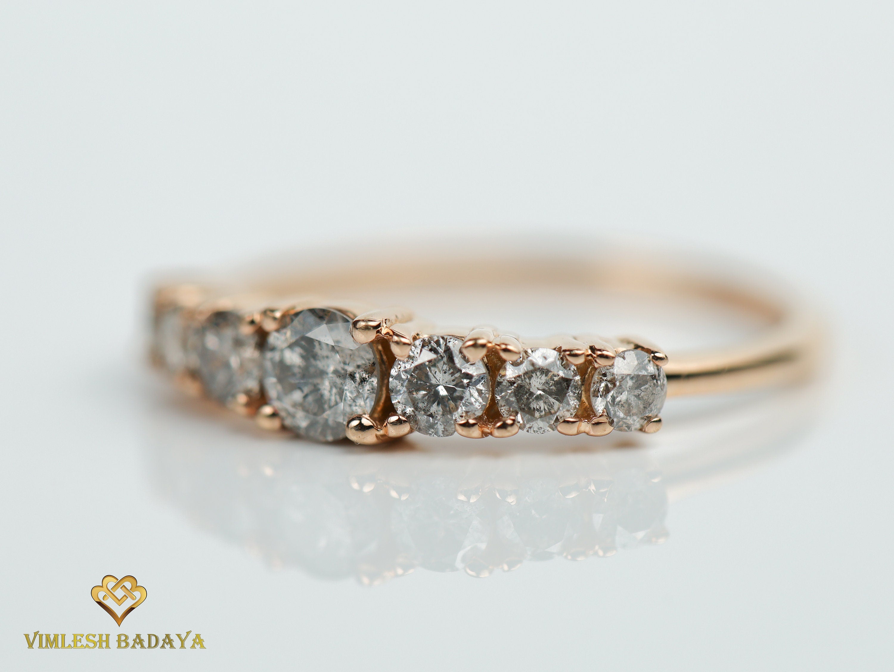 Gray Diamond Ring | Salt & Pepper Diamond Wedding Ring | Large Diamond Wedding Band -