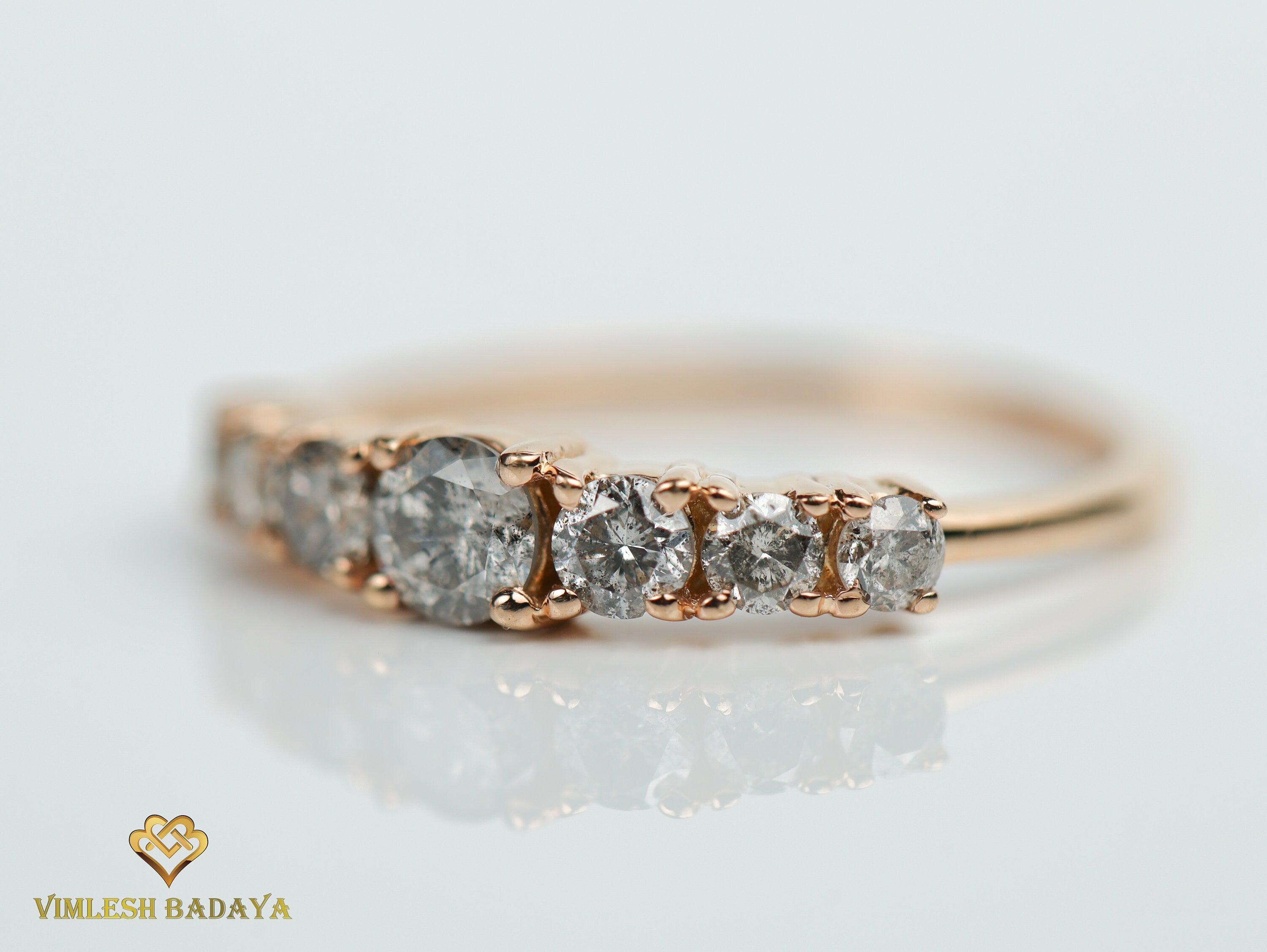 7-Stone Gray Diamond Wedding Band | Salt & Pepper Large Diamond Ring -