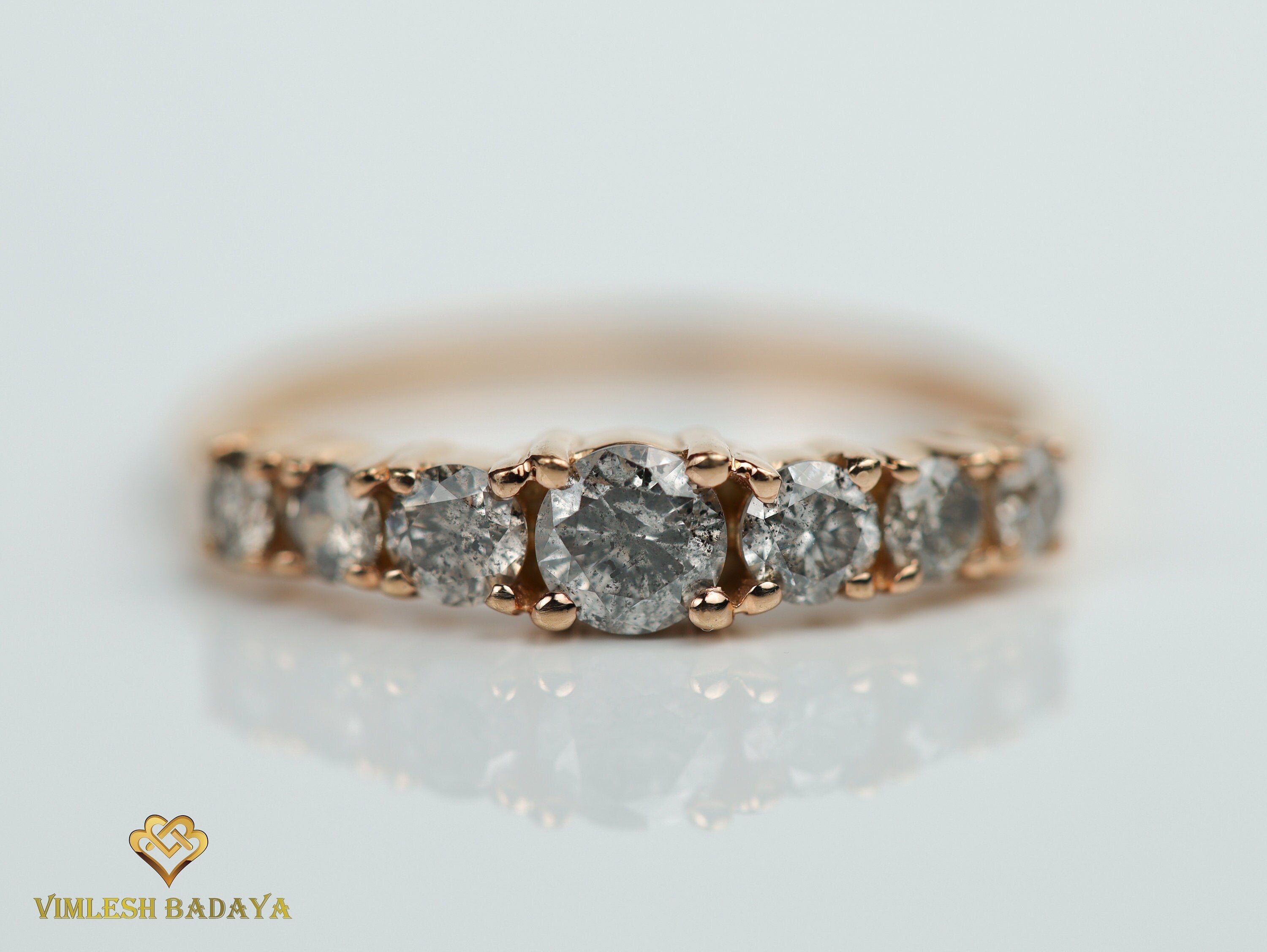 7-Stone Gray Diamond Wedding Band | Salt & Pepper Large Diamond Ring -