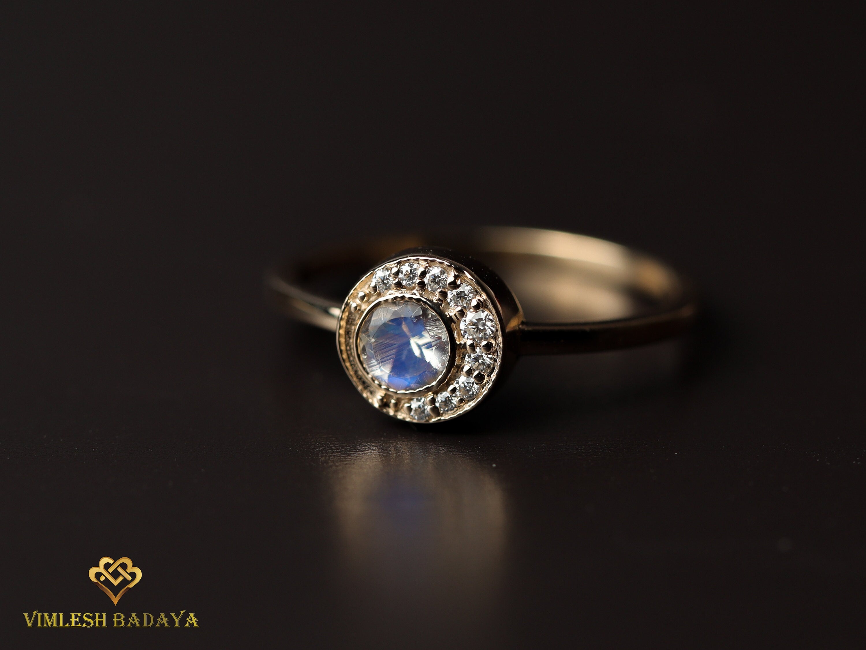 Moonstone Sun & Moon Engagement Ring | Rainbow Moonstone Ring | Round Cut Engagement Ring -