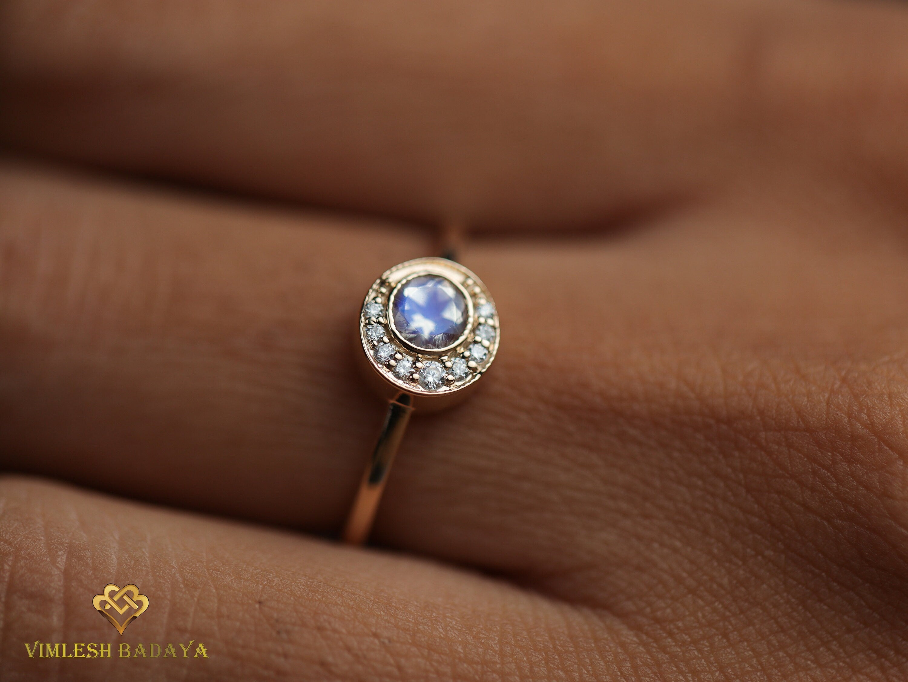 Moonstone Sun & Moon Engagement Ring | Rainbow Moonstone Ring | Round Cut Engagement Ring -