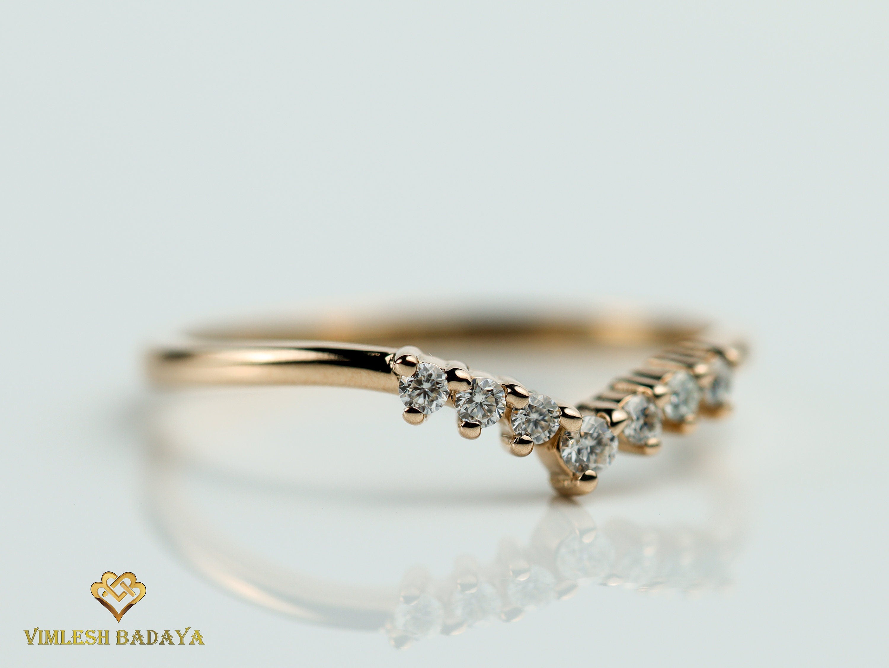 Chevron Diamond Wedding Ring | Nesting Diamond Ring | Stackable Wedding Band -
