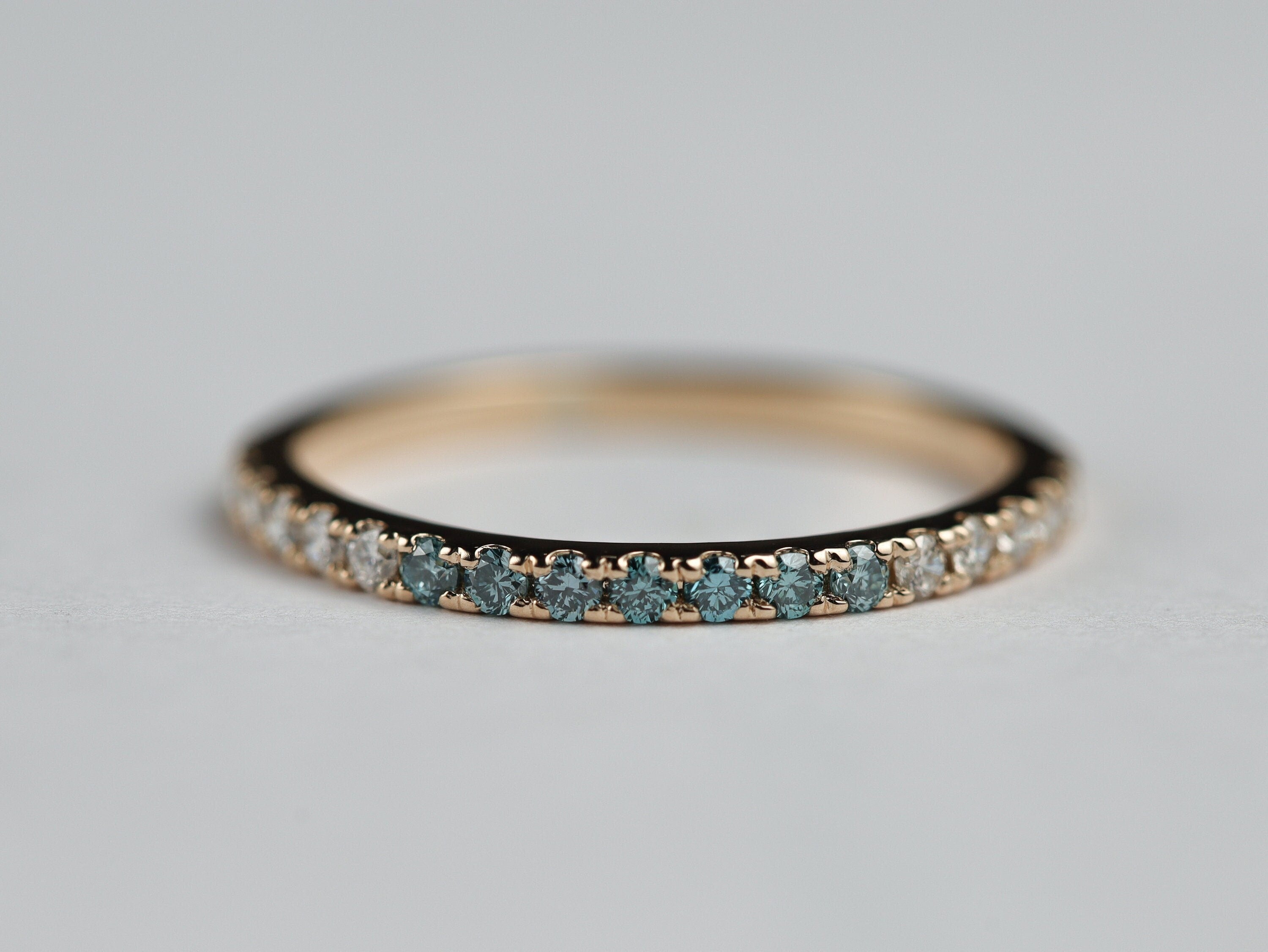 Blue Diamond & White Diamond Wedding Band | Minimalist Multi-Color Eternity Ring | Thin Stacking Ring -