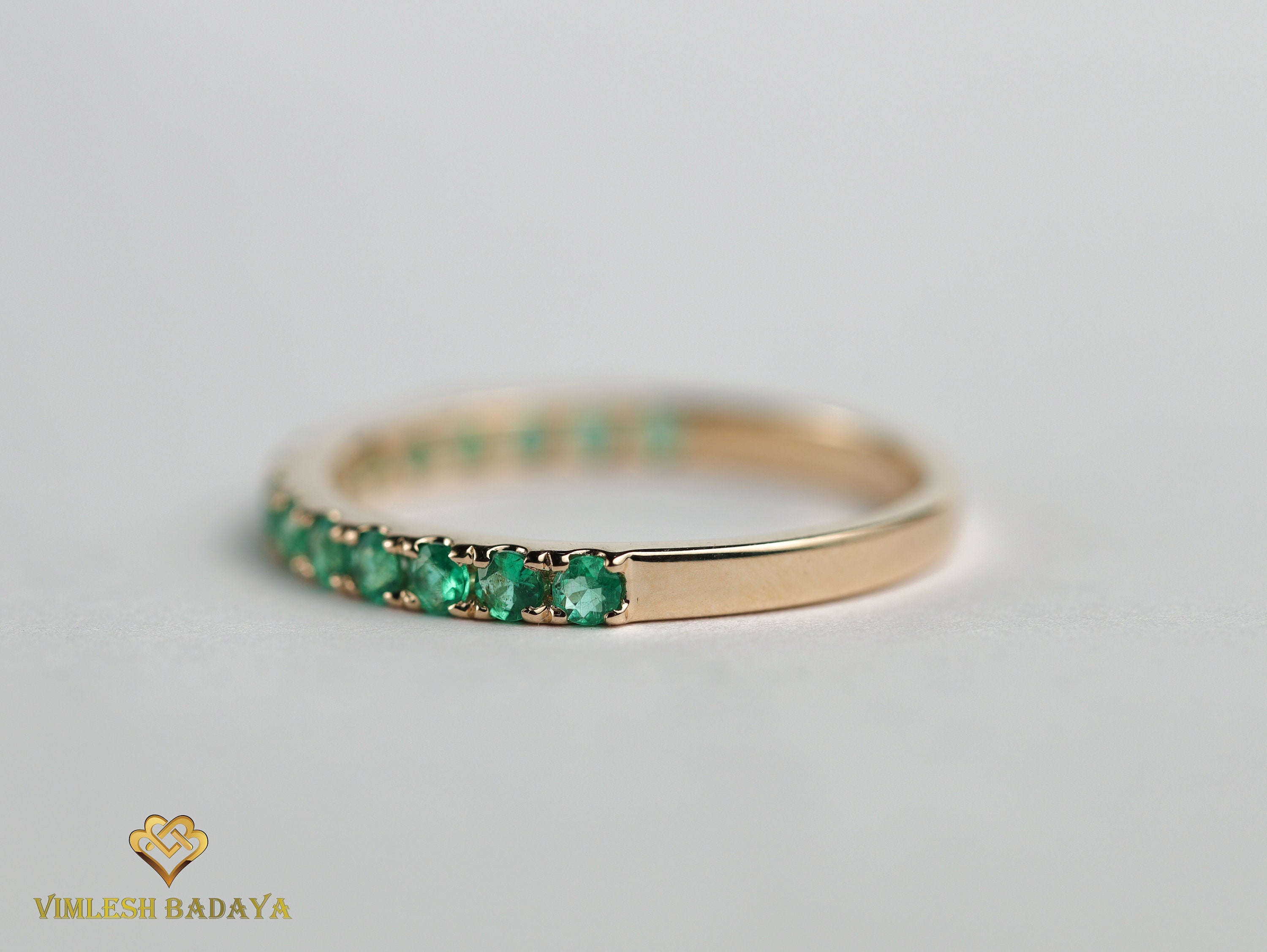 Emerald Wedding Band | 2mm Emerald Eternity Ring -