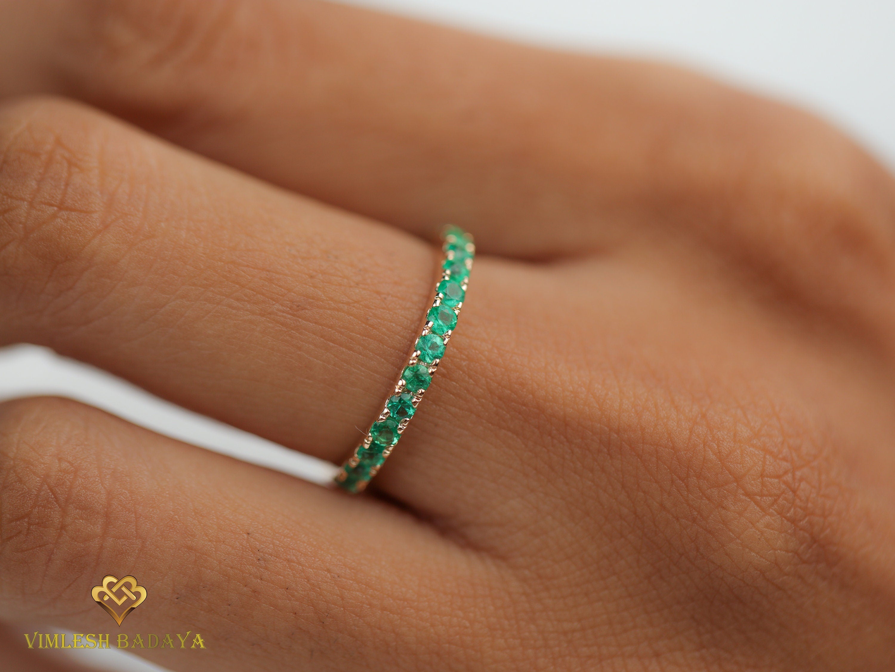 Emerald Wedding Band | 2mm Emerald Eternity Ring -