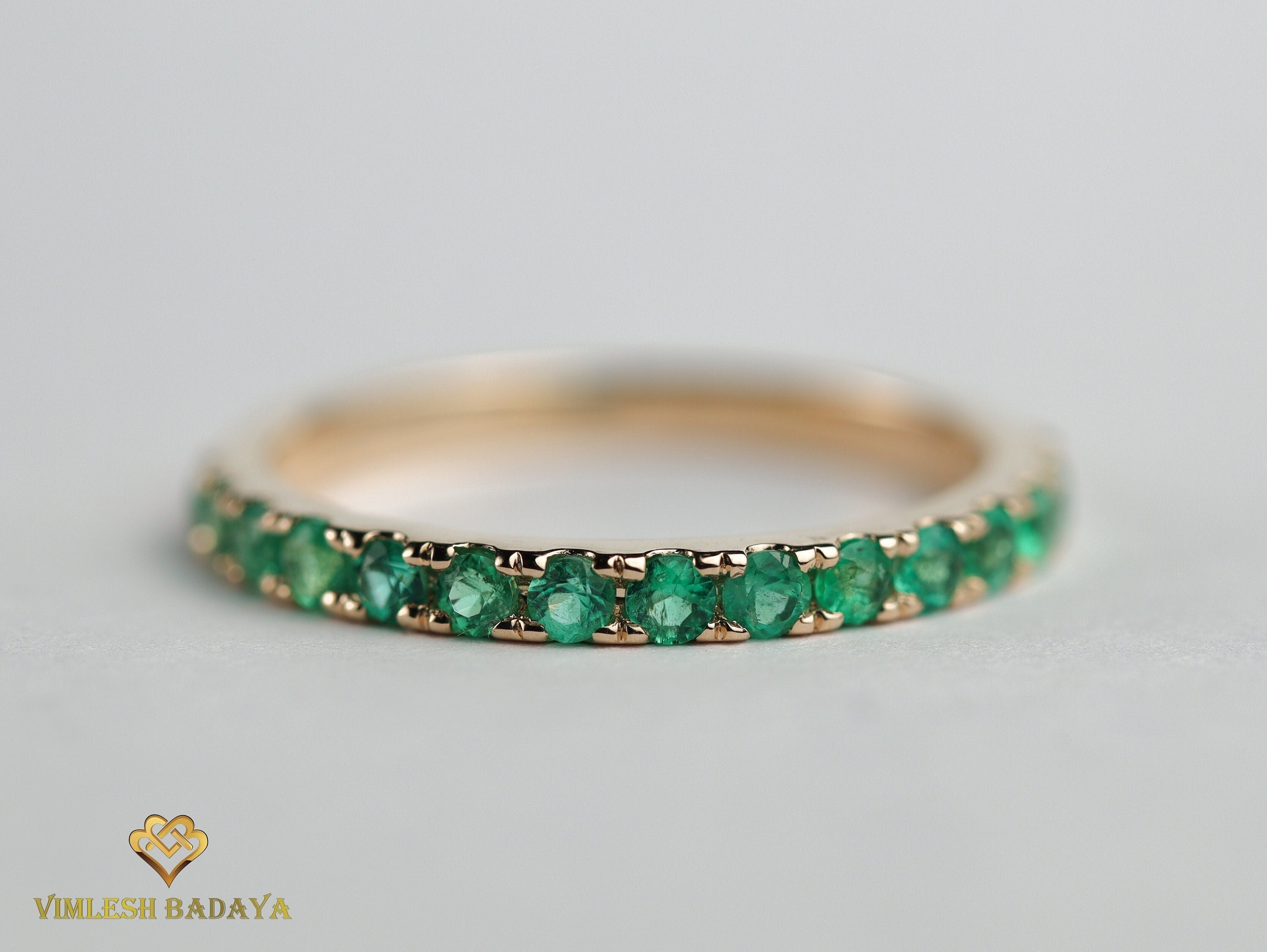 Emerald Wedding Band | 2mm Emerald Eternity Ring -
