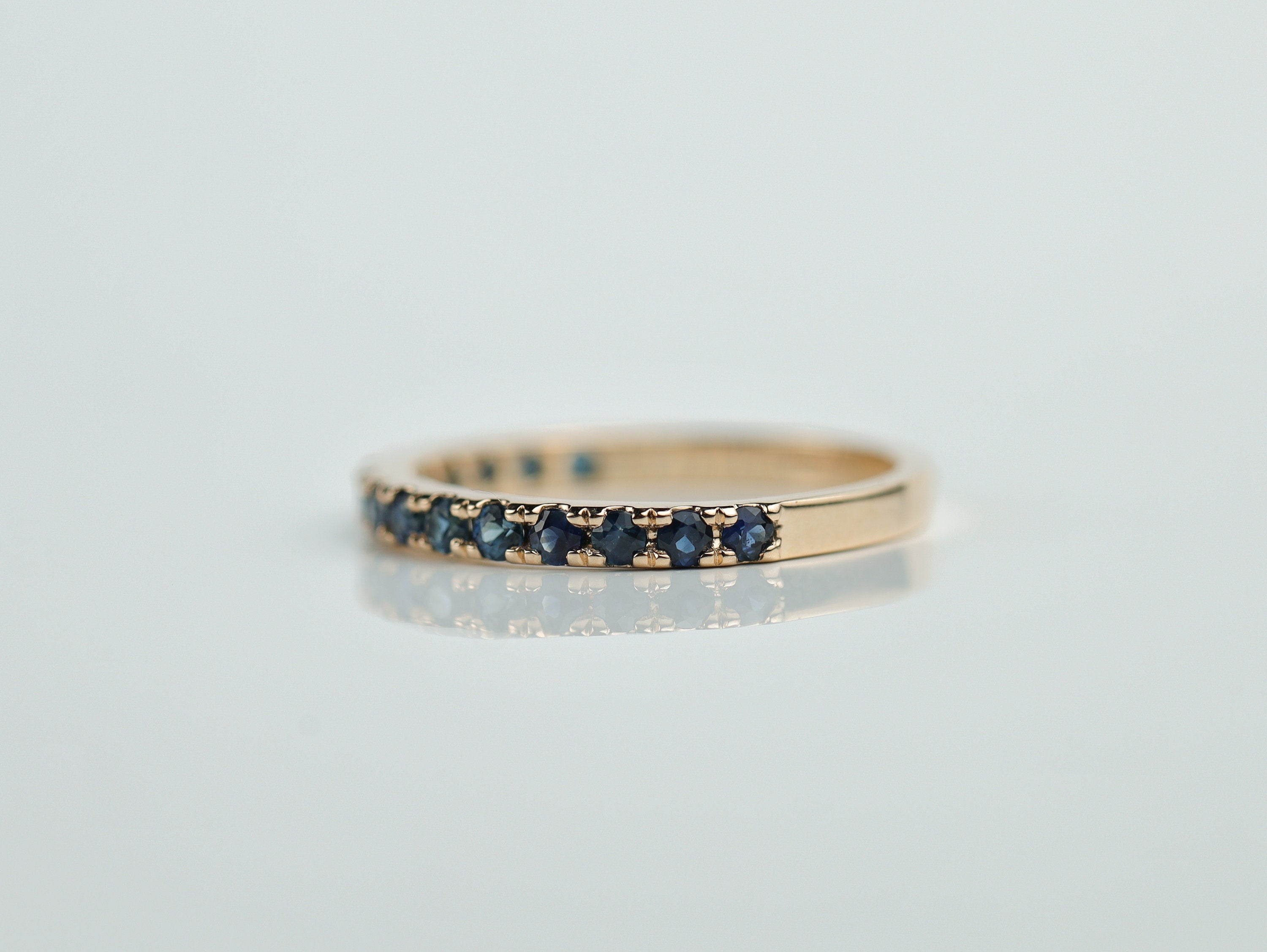 Half Eternity Blue Sapphire Wedding Ring | 2mm Sapphire Wedding Band | Pink Sapphire Wedding Ring -