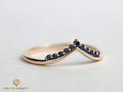 Chevron Sapphire Wedding Ring | Nesting Sapphire Band | Stackable Blue Sapphire Wedding Ring -