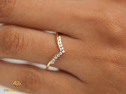 Chevron Sapphire Wedding Ring | Nesting Sapphire Band | Stackable Blue Sapphire Wedding Ring -