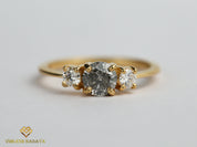 Salt and Pepper Diamond Engagement Ring | Three Stone Gray Diamond Ring -
