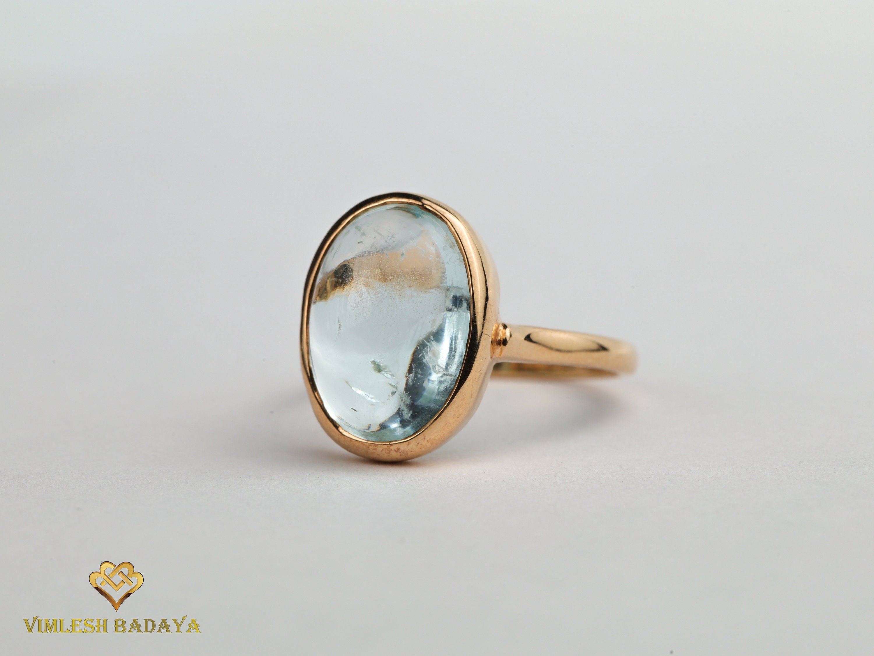 Aquamarine Engagement Ring | Statement 15ct Aquamarine Ring | Bezel Set in Solid Gold -