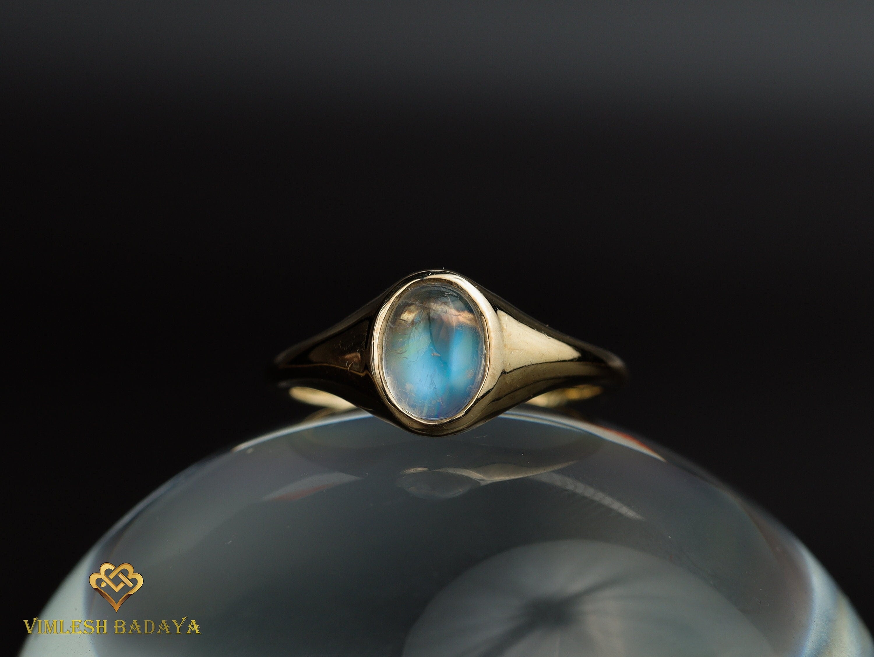 Moonstone Signet Ring | Solid Gold Rainbow Moonstone Signet Ring | Father’s Day Gift -