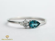 Blue Tourmaline and Diamond Stacking Ring | Pear Cut Paraiba Tourmaline Ring | Gift Ring -