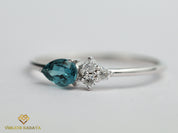Blue Tourmaline and Diamond Stacking Ring | Pear Cut Paraiba Tourmaline Ring | Gift Ring -