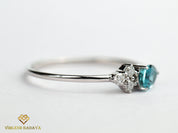 Blue Tourmaline and Diamond Stacking Ring | Pear Cut Paraiba Tourmaline Ring | Gift Ring -
