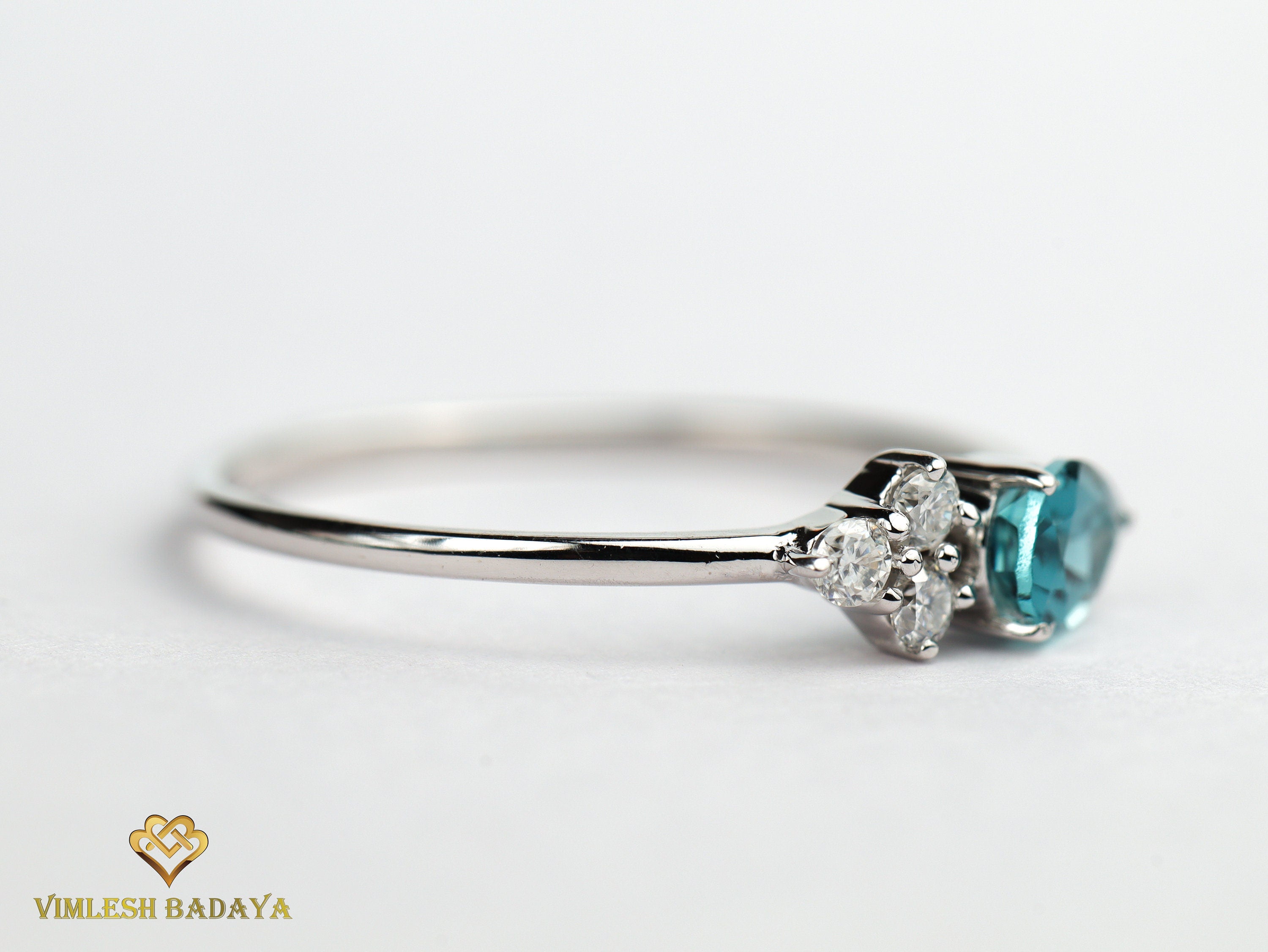 Blue Tourmaline and Diamond Stacking Ring | Pear Cut Paraiba Tourmaline Ring | Gift Ring -
