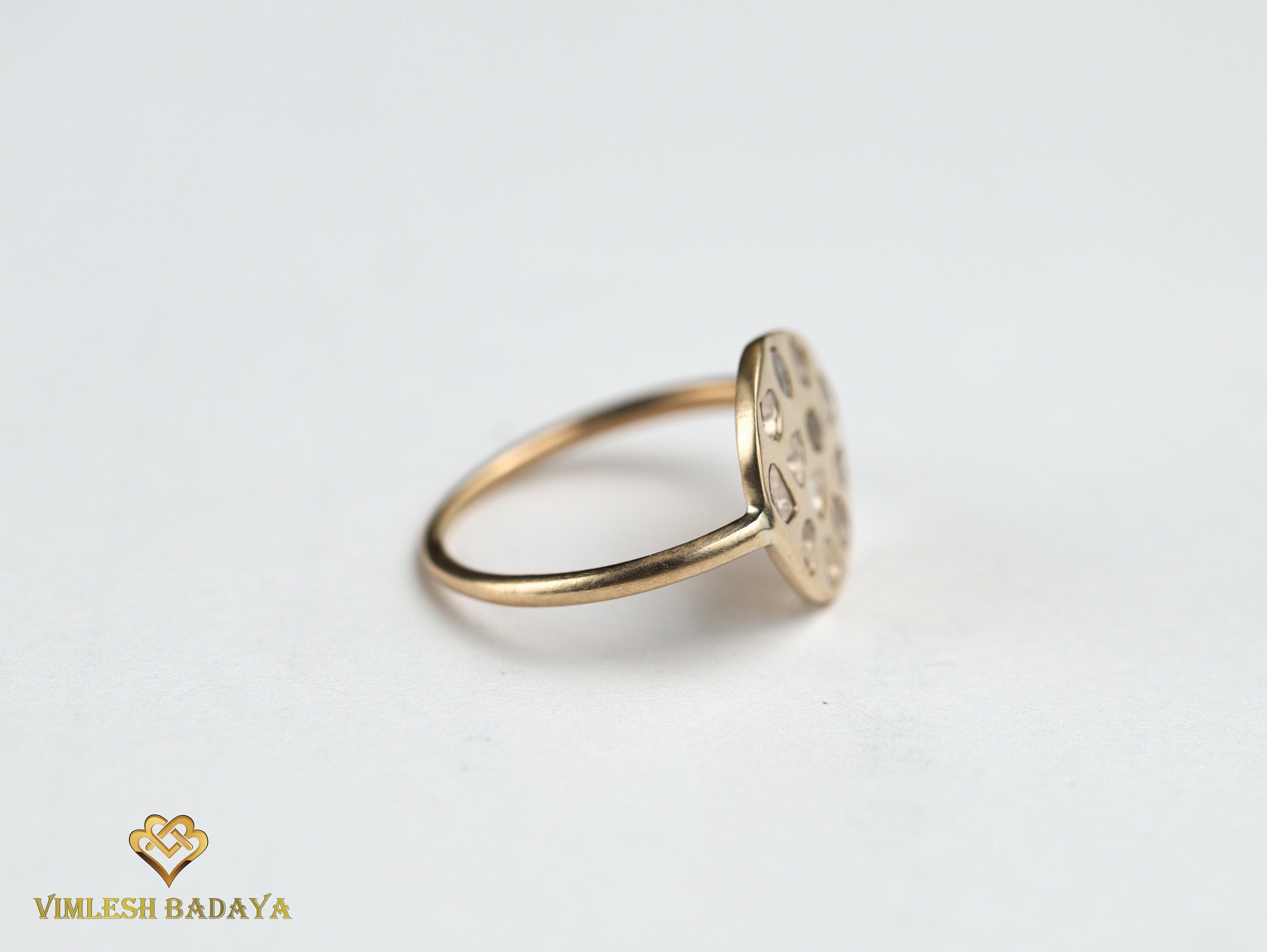Organic Slice Diamond Signet Ring | Rose Cut Diamond Wedding Ring | One of a Kind Ring -