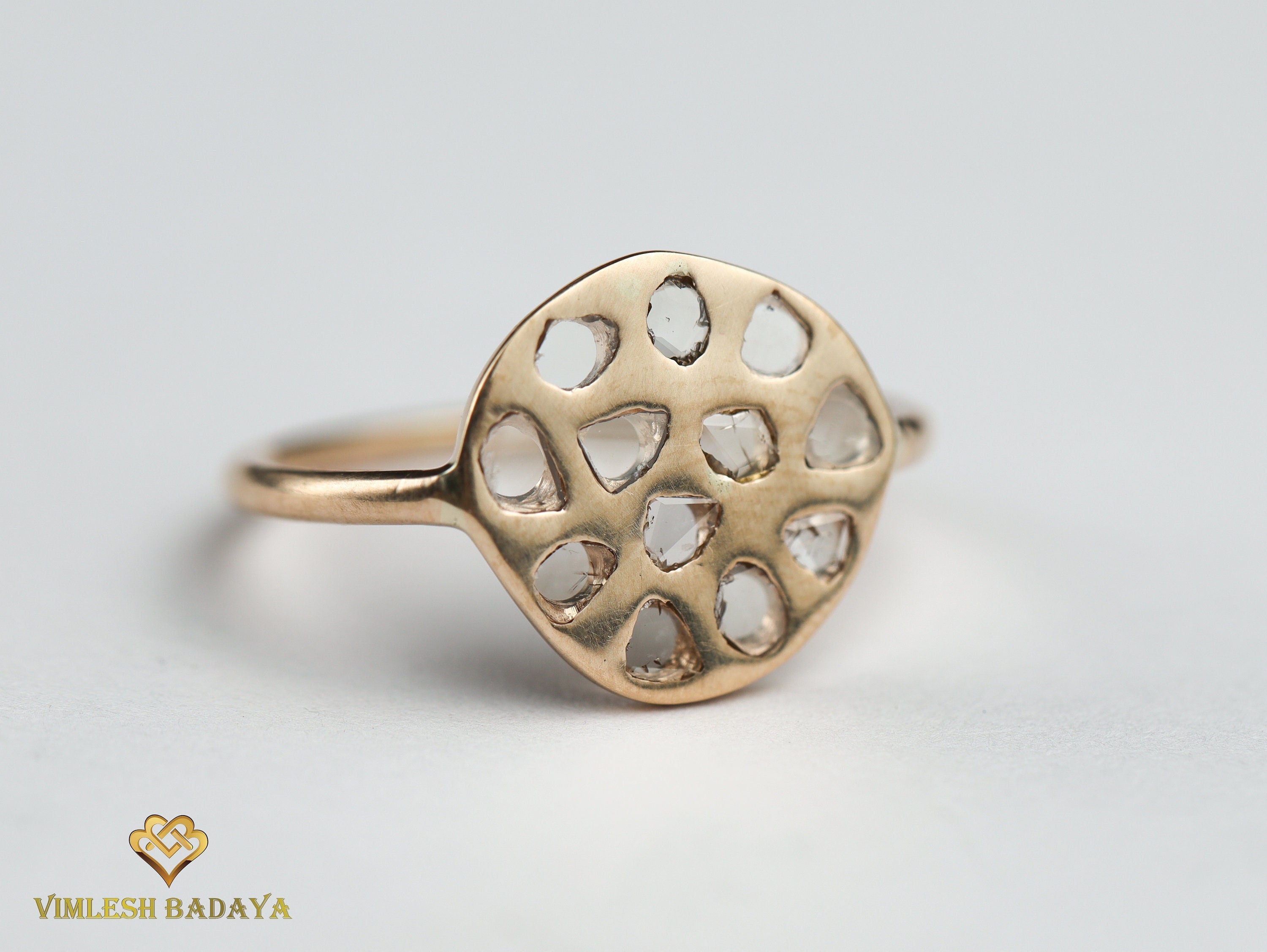 Organic Slice Diamond Signet Ring | Rose Cut Diamond Wedding Ring | One of a Kind Ring -