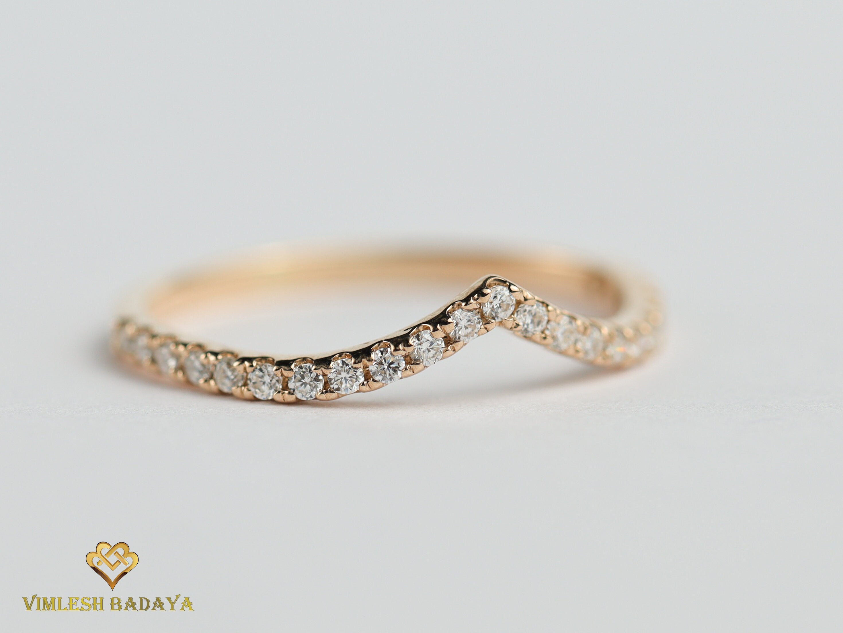 Chevron Wedding Ring | Diamond Nesting Band | Stackable Wedding Ring -