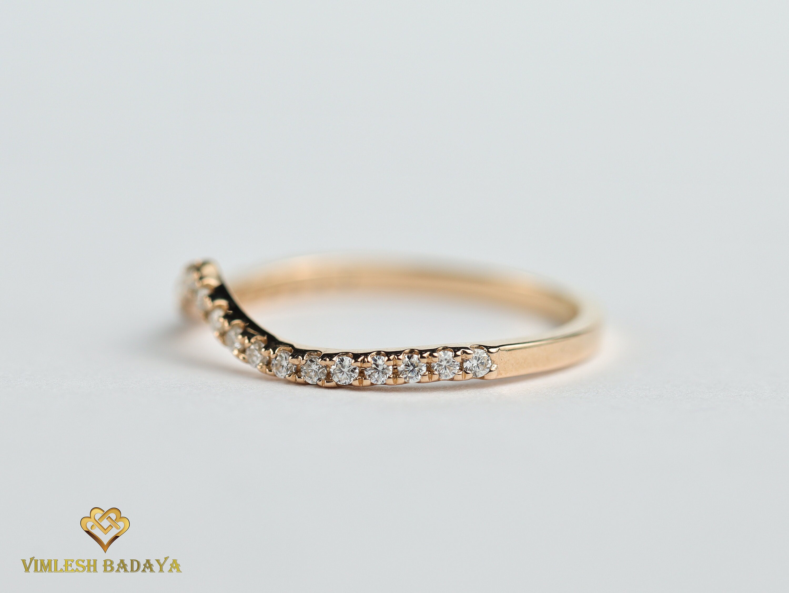 Chevron Wedding Ring | Diamond Nesting Band | Stackable Wedding Ring -