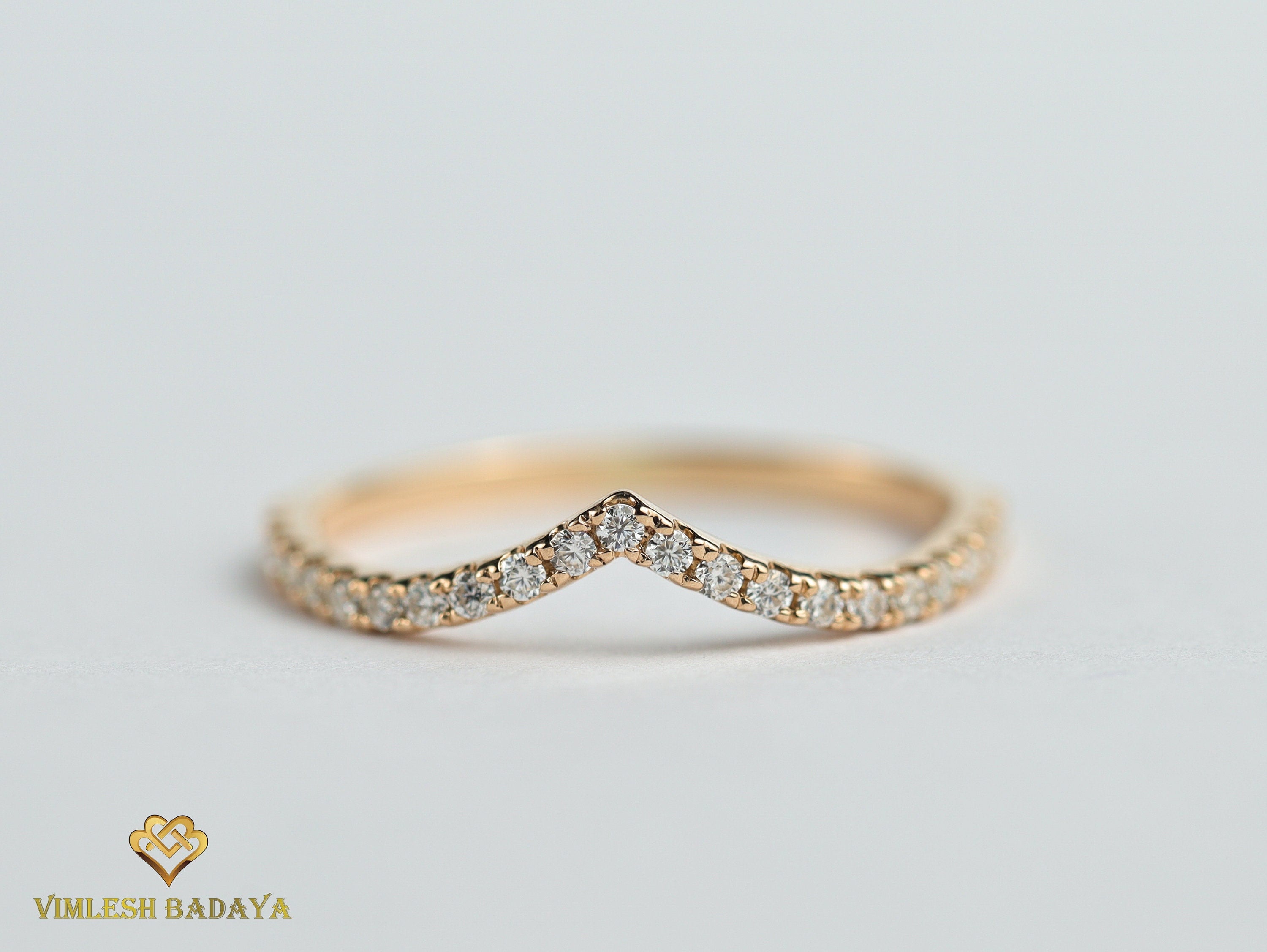 Chevron Wedding Ring | Diamond Nesting Band | Stackable Wedding Ring -