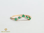 Green Emerald Cluster Wedding Ring | Curved Emerald & Diamond Wedding Band -