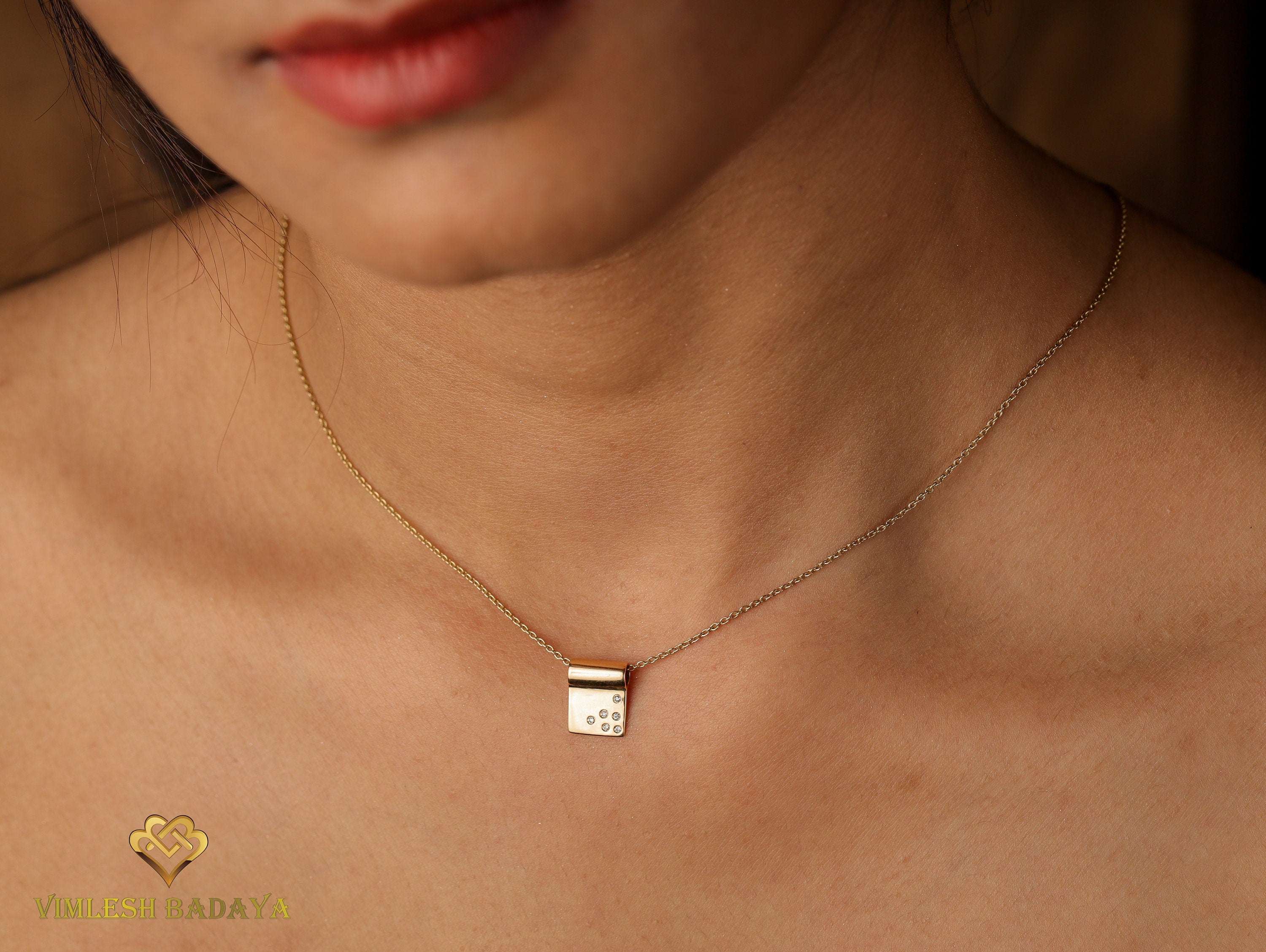 Unique Dainty Diamond Necklace | Gold Diamond Necklace | Birthday Gift Jewelry for Her -