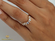 Moonstone Wedding Band | Rainbow Moonstone Curved Stacking Ring | June Birthstone -