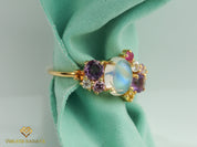Moonstone Engagement Ring | Sapphire Cluster Ring | June Birthstone Jewelry -