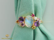 Moonstone Engagement Ring | Sapphire Cluster Ring | June Birthstone Jewelry -
