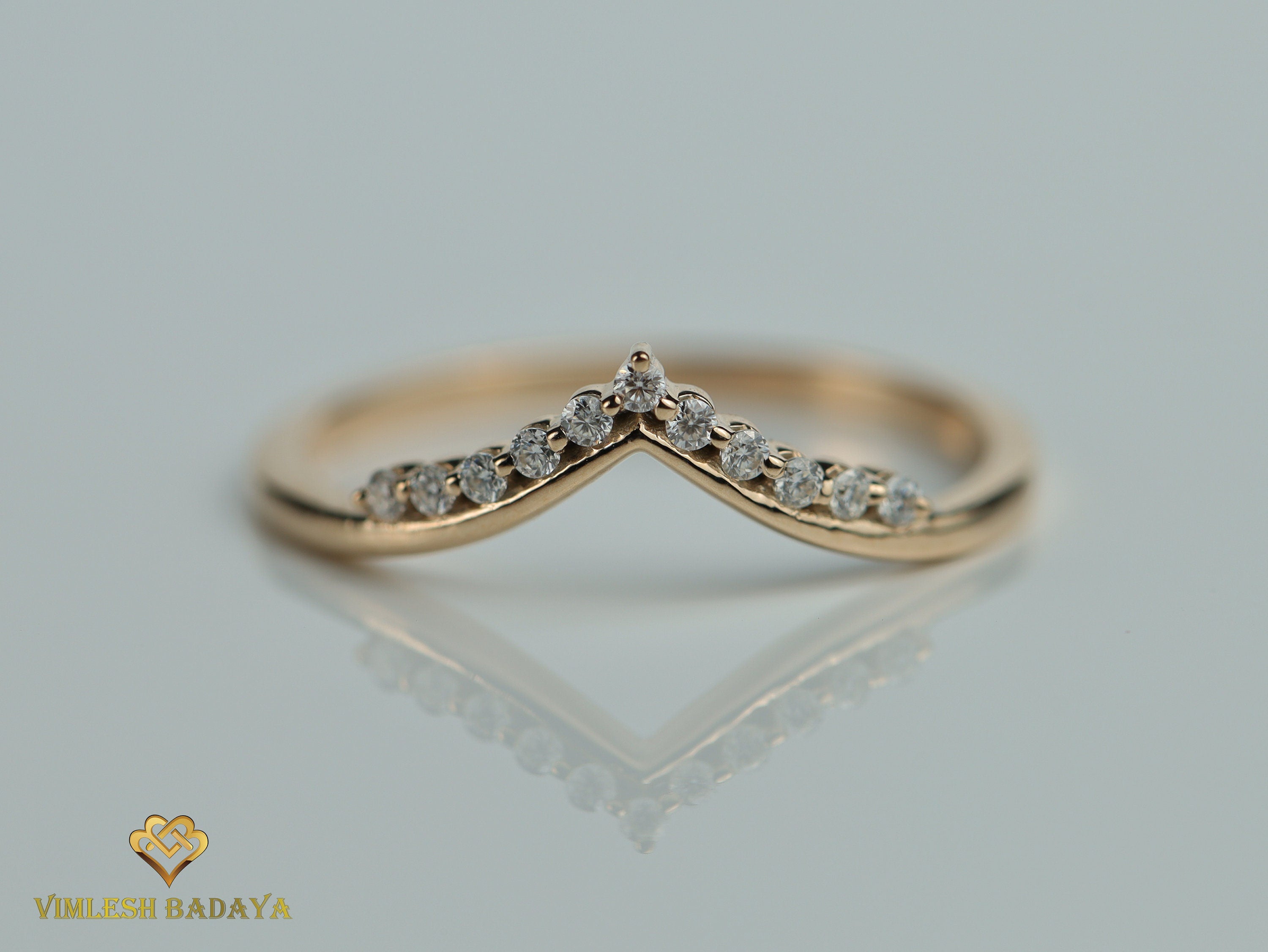 Chevron Diamond Wedding Ring | Nesting Diamond Band | Stackable Wedding Ring for Women -