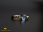 Rainbow Moonstone Ring | Round Moonstone | Diamond Engagement Ring -