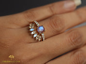 Rainbow Moonstone Ring | Round Moonstone | Diamond Engagement Ring -