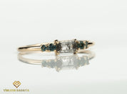 Gray Diamond and Teal Sapphire Ring | Salt and Pepper Diamond Stacking Ring -