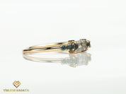 Gray Diamond and Teal Sapphire Ring | Salt and Pepper Diamond Stacking Ring -
