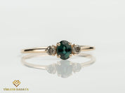 Teal Sapphire & Salt Pepper Diamond Engagement Ring | Australian Sapphire Parti Sapphire -