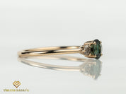 Teal Sapphire & Salt Pepper Diamond Engagement Ring | Australian Sapphire Parti Sapphire -
