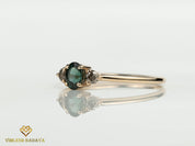 Teal Sapphire & Salt Pepper Diamond Engagement Ring | Australian Sapphire Parti Sapphire -