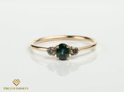 Teal Sapphire & Salt Pepper Diamond Engagement Ring | Australian Sapphire Parti Sapphire -