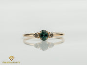 Teal Sapphire & Salt Pepper Diamond Engagement Ring | Australian Sapphire Parti Sapphire -