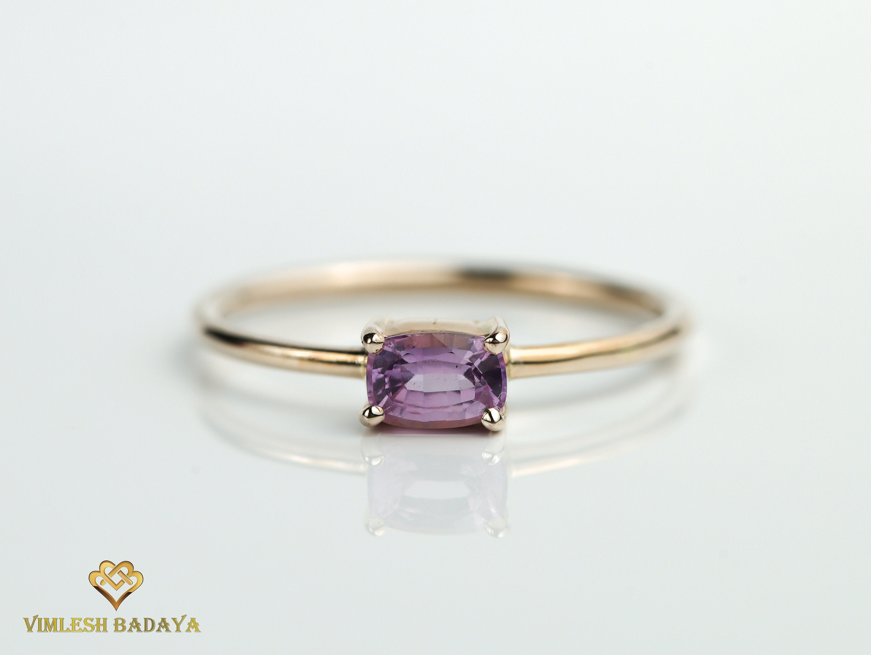 Purple Sapphire Stacking Ring | Baguette Sapphire | Dainty Purple Sapphire Ring -