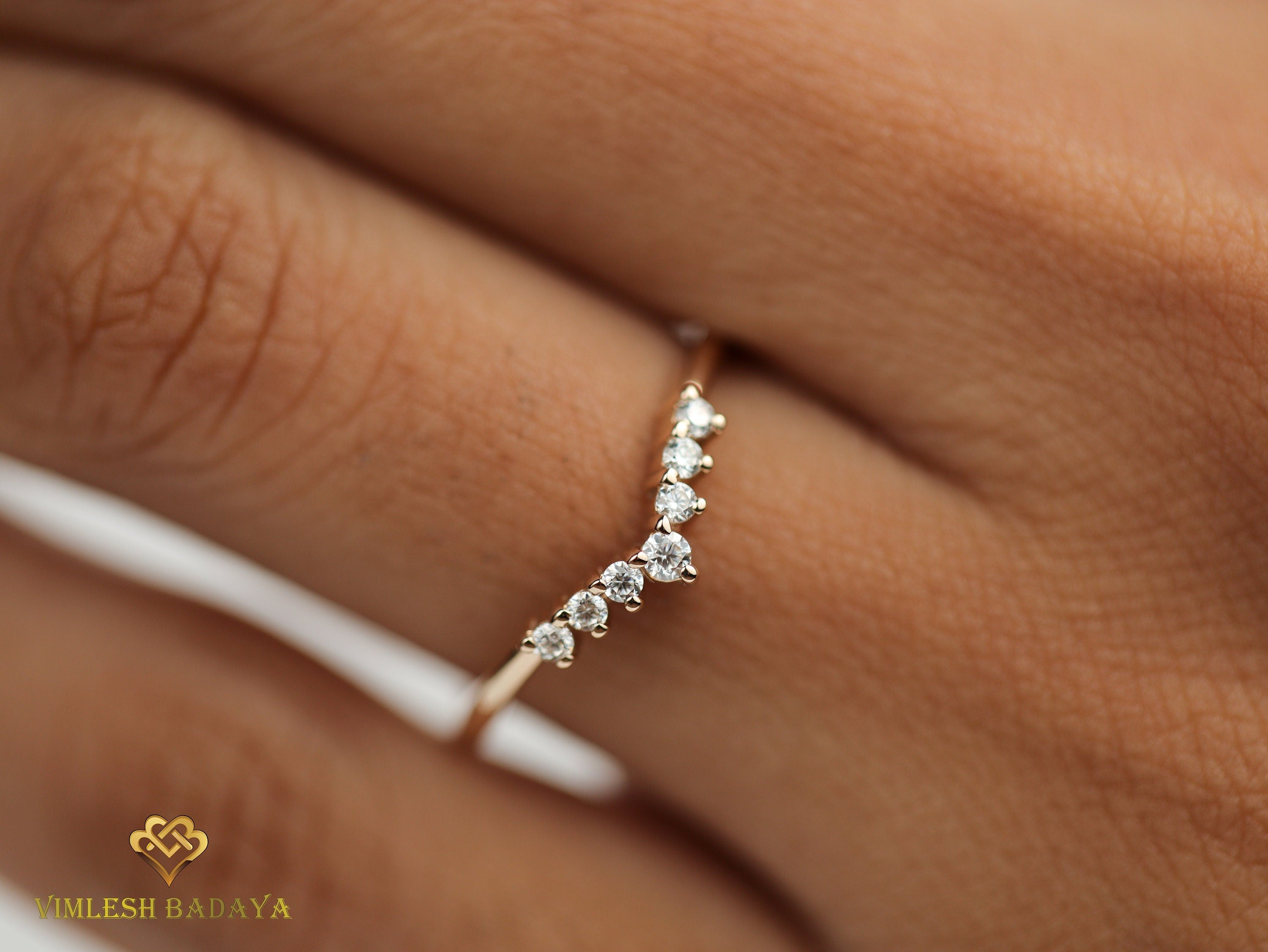 Chevron Diamond Wedding Ring | Nesting Diamond Ring | Stackable Wedding Band -