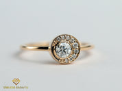GIA Diamond Half Moon Engagement Ring | Certified Halo Diamond Ring | Promise Ring -