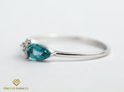 Blue Tourmaline and Diamond Stacking Ring | Pear Cut Paraiba Tourmaline Ring | Gift Ring -