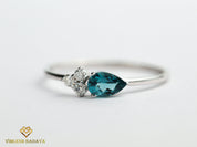 Blue Tourmaline and Diamond Stacking Ring | Pear Cut Paraiba Tourmaline Ring | Gift Ring -