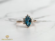 London Blue Topaz & Diamond Marquise Engagement Ring | December Birthstone -